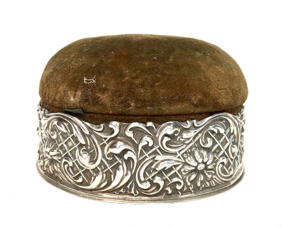 Antique Edwardian Art Nouveau Birmingham Sterling Silver Pin Cushion Box C.1905 photo Home Decor