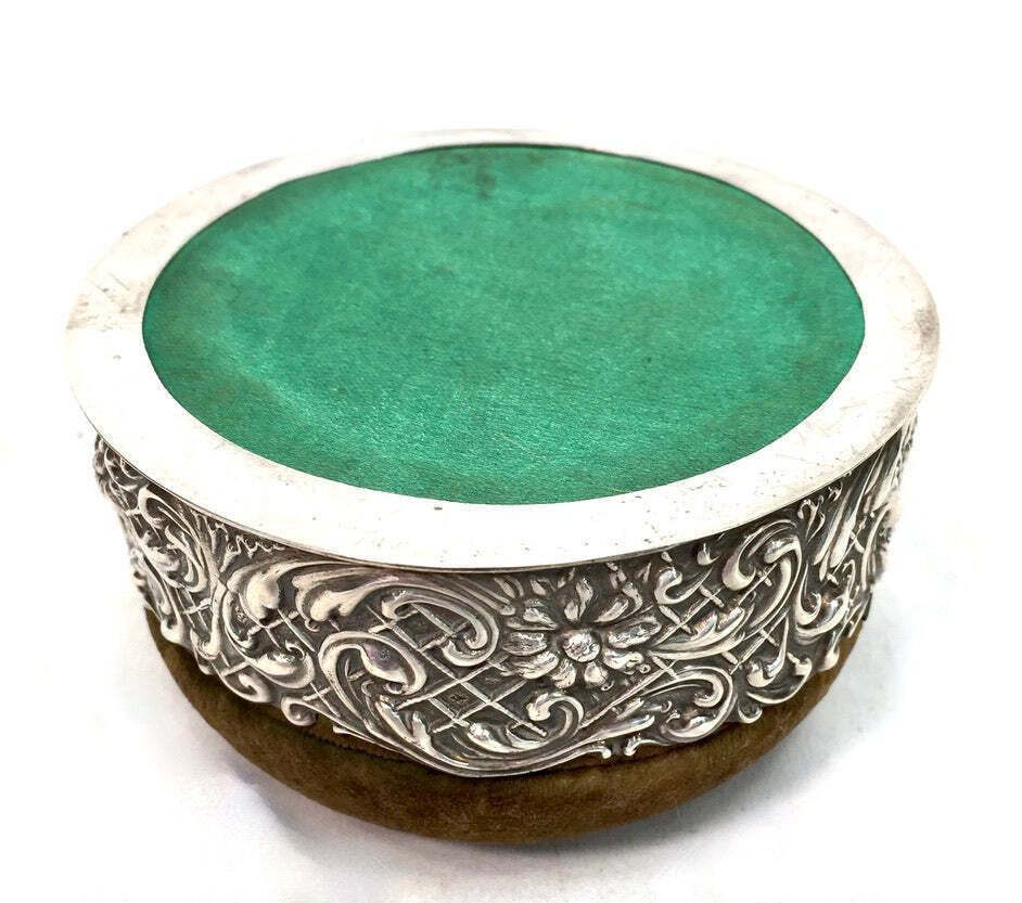 Antique Edwardian Art Nouveau Birmingham Sterling Silver Pin Cushion Box C.1905 photo buy