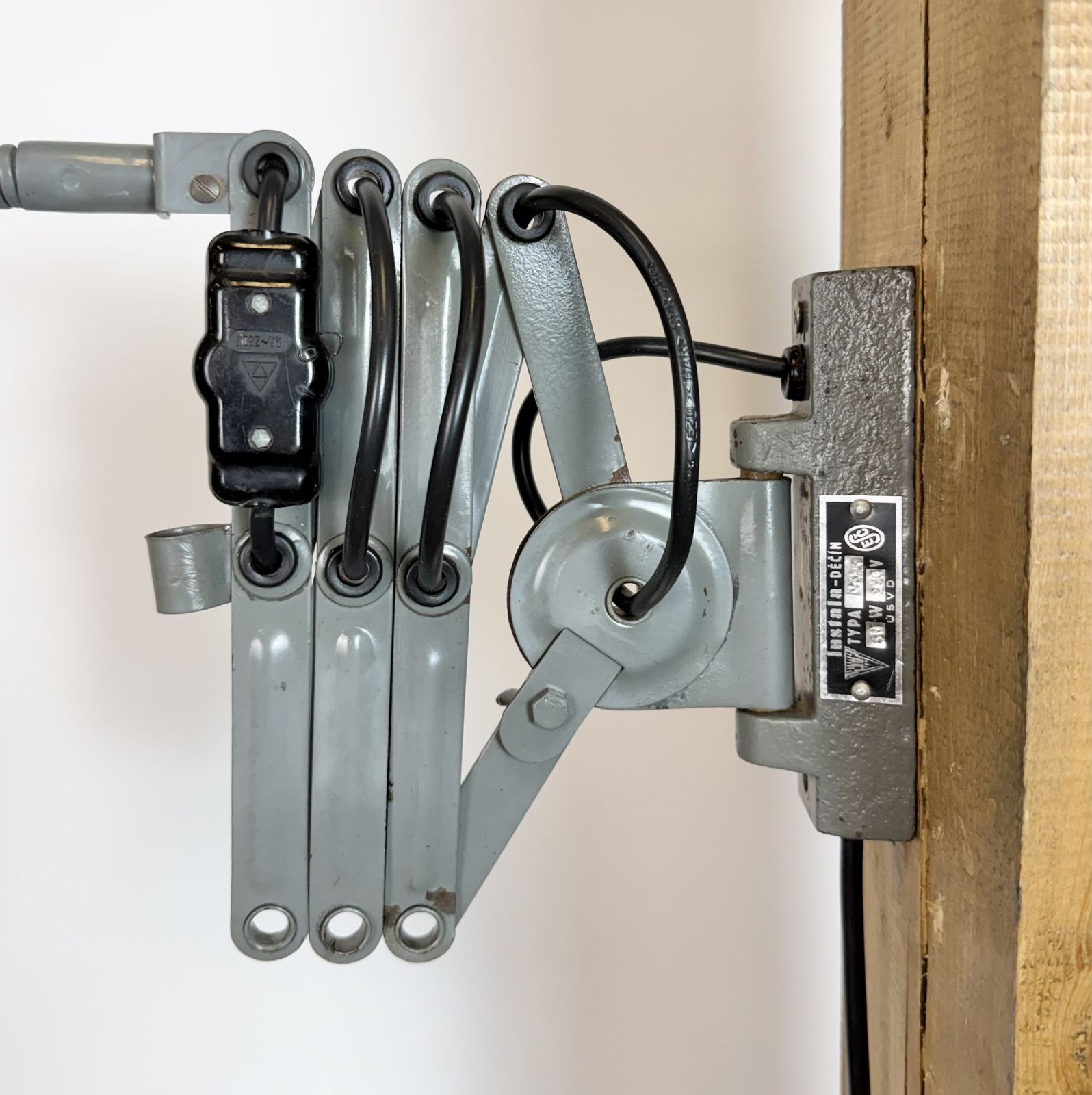 Lighting Grey Industrial Gooseneck Scissor Wall Lamp From Elektroinstala, 1960s photo