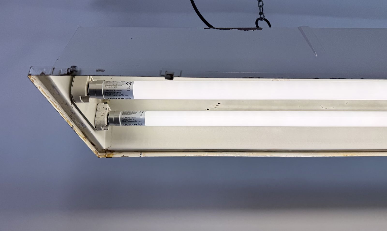 149.0 Beige Industrial Hanging Tube Light From Famor , 1970s photo