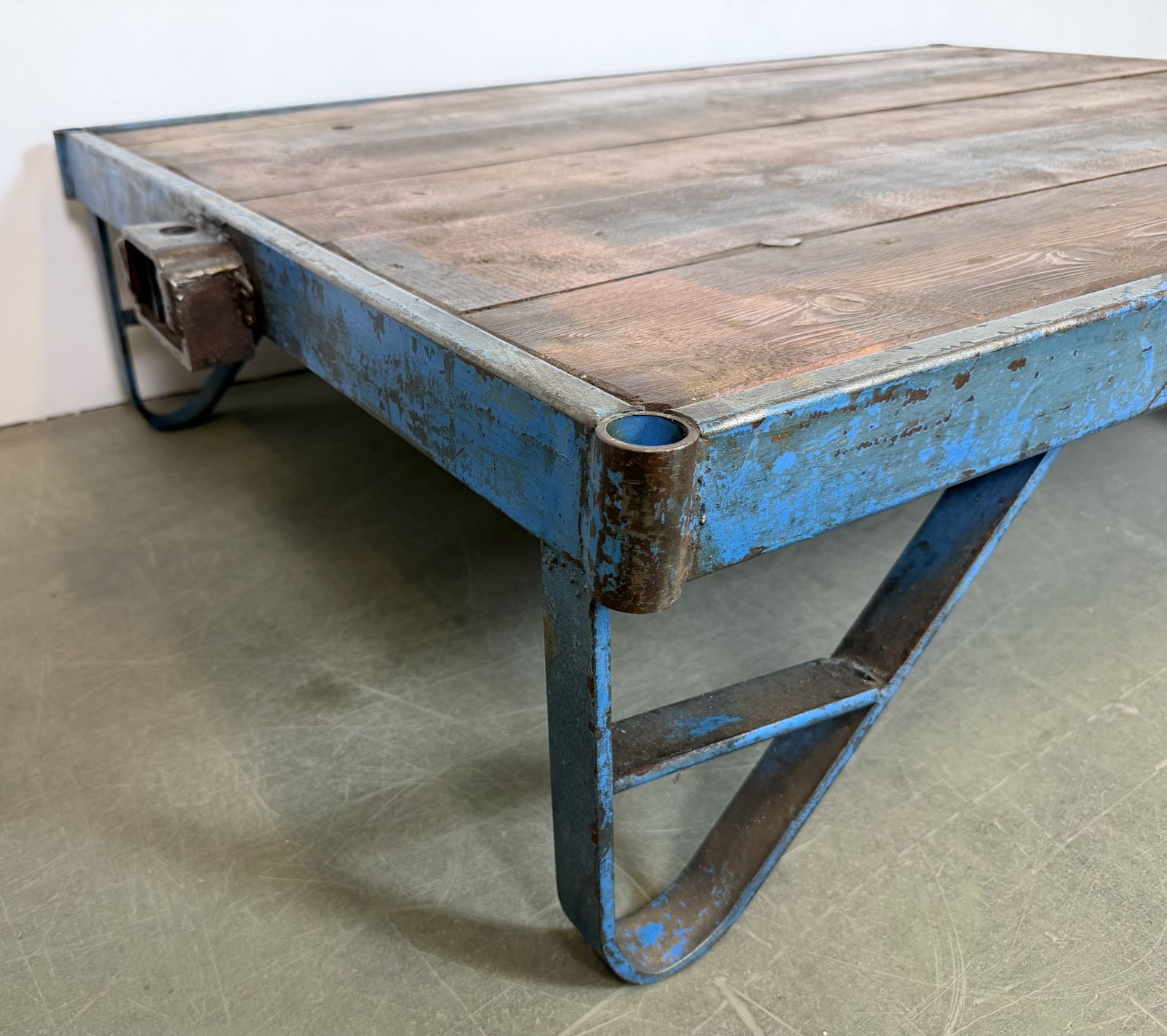 Large Blue Industrial Coffee Table Cart, 1960s photo vinterior