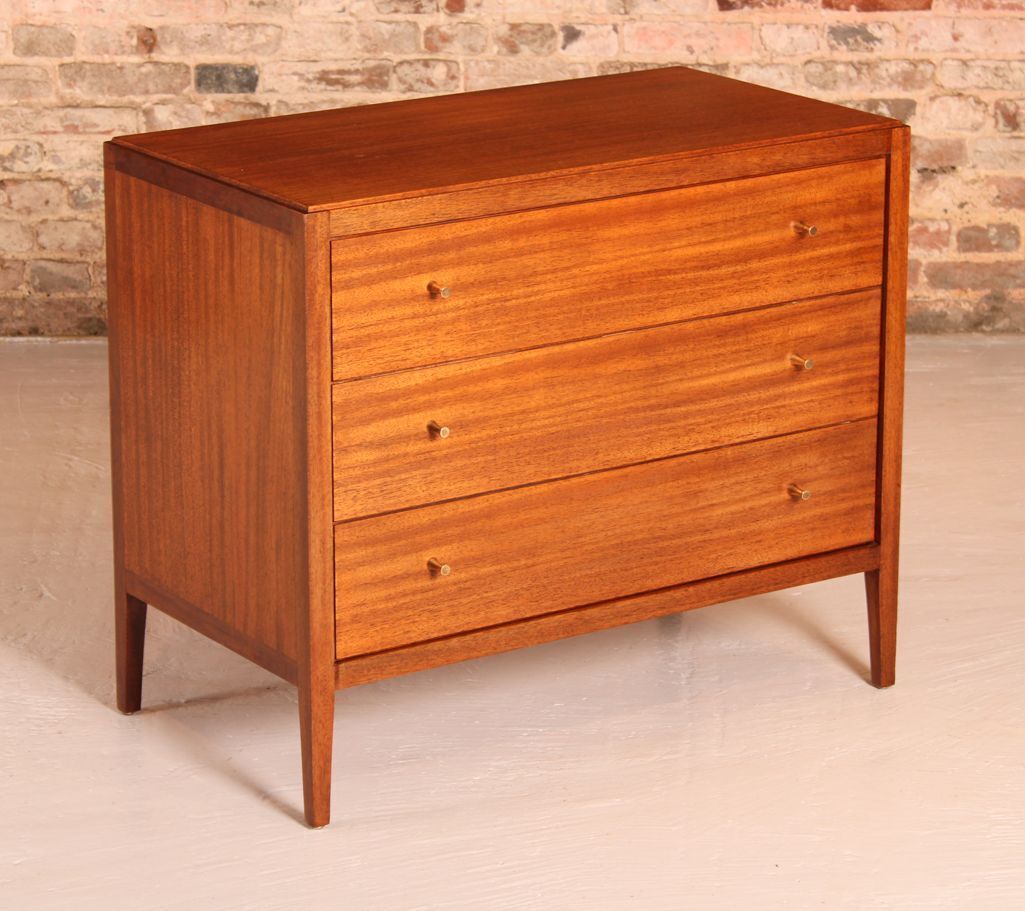 Midcentury Mahogany Chest Of Drawers With Brass Handles By Loughborough Furniture For Heals C.1960s photo for sale