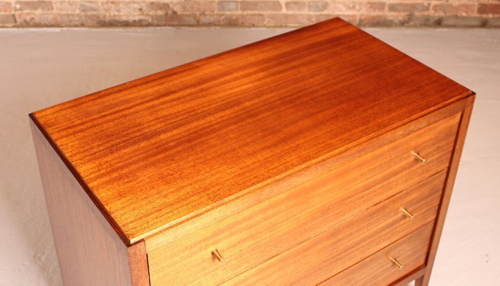 Midcentury Mahogany Chest Of Drawers With Brass Handles By Loughborough Furniture For Heals C.1960s photo vintage