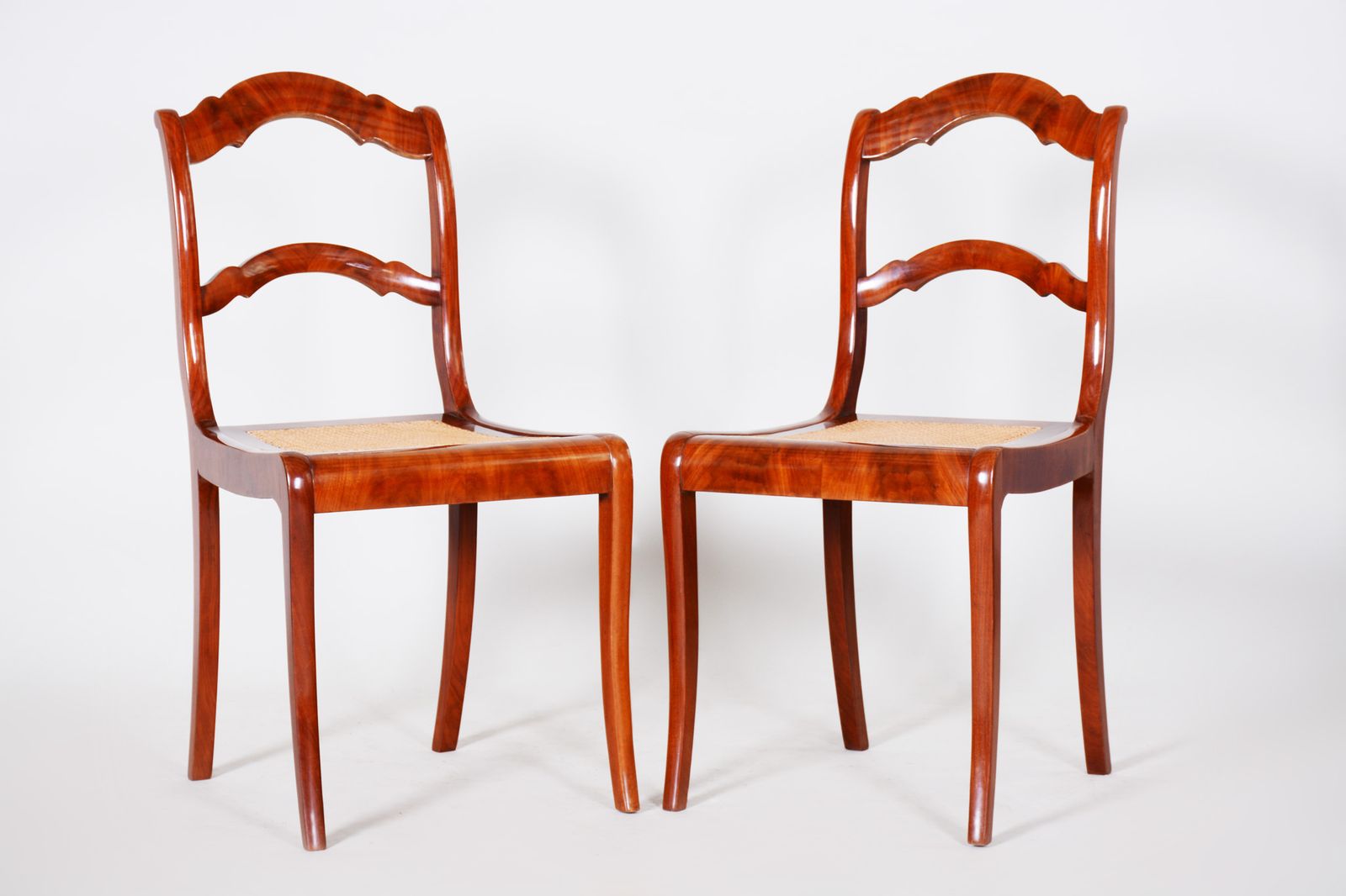 19th Century Pair Of Mahogany German Biedermeier Chairs, New Wickerwork Pedig photo furniture