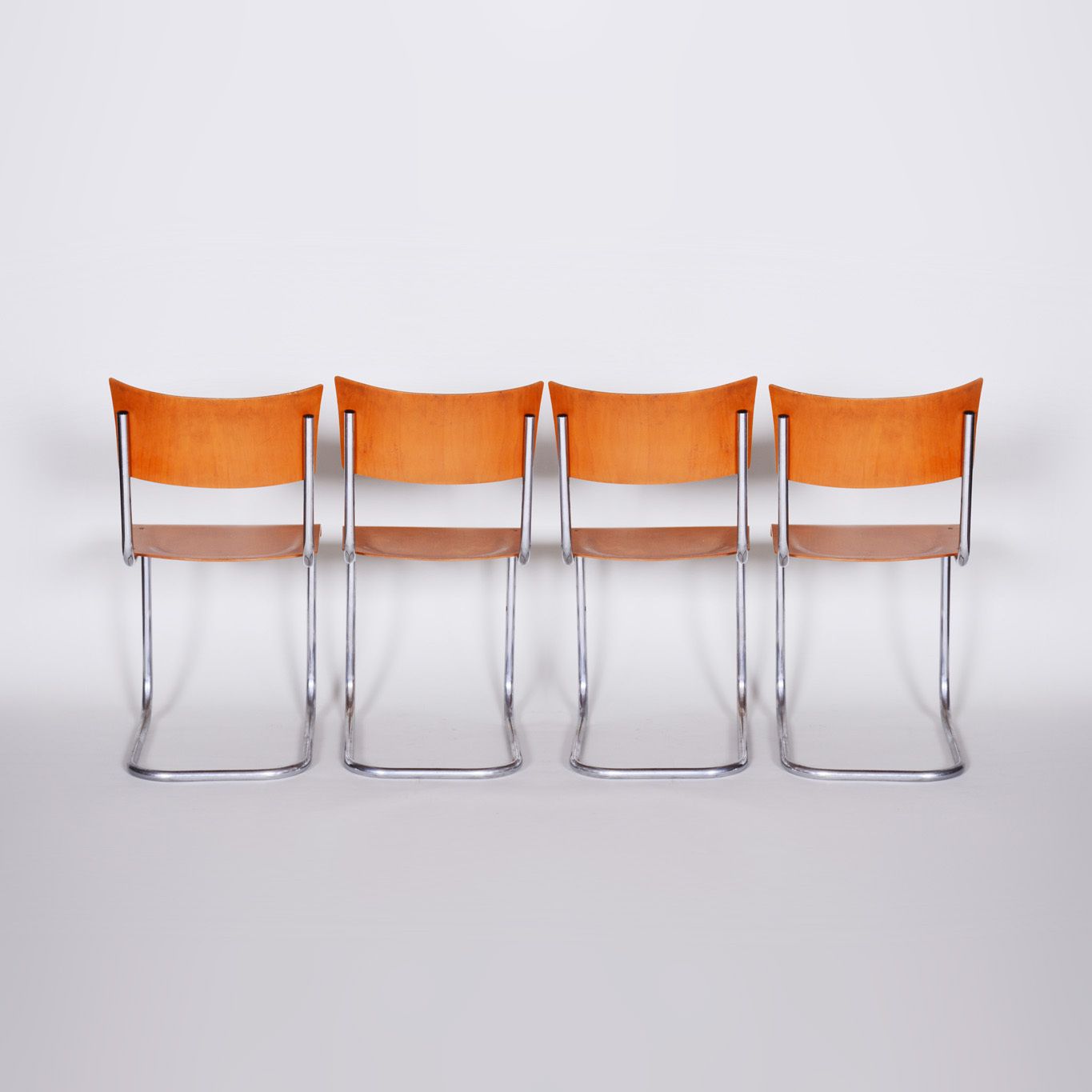 Set Of Czech Beech Bauhaus Chairs By Robert Slezak, Four Pieces, Chrome, 1920s photo furniture