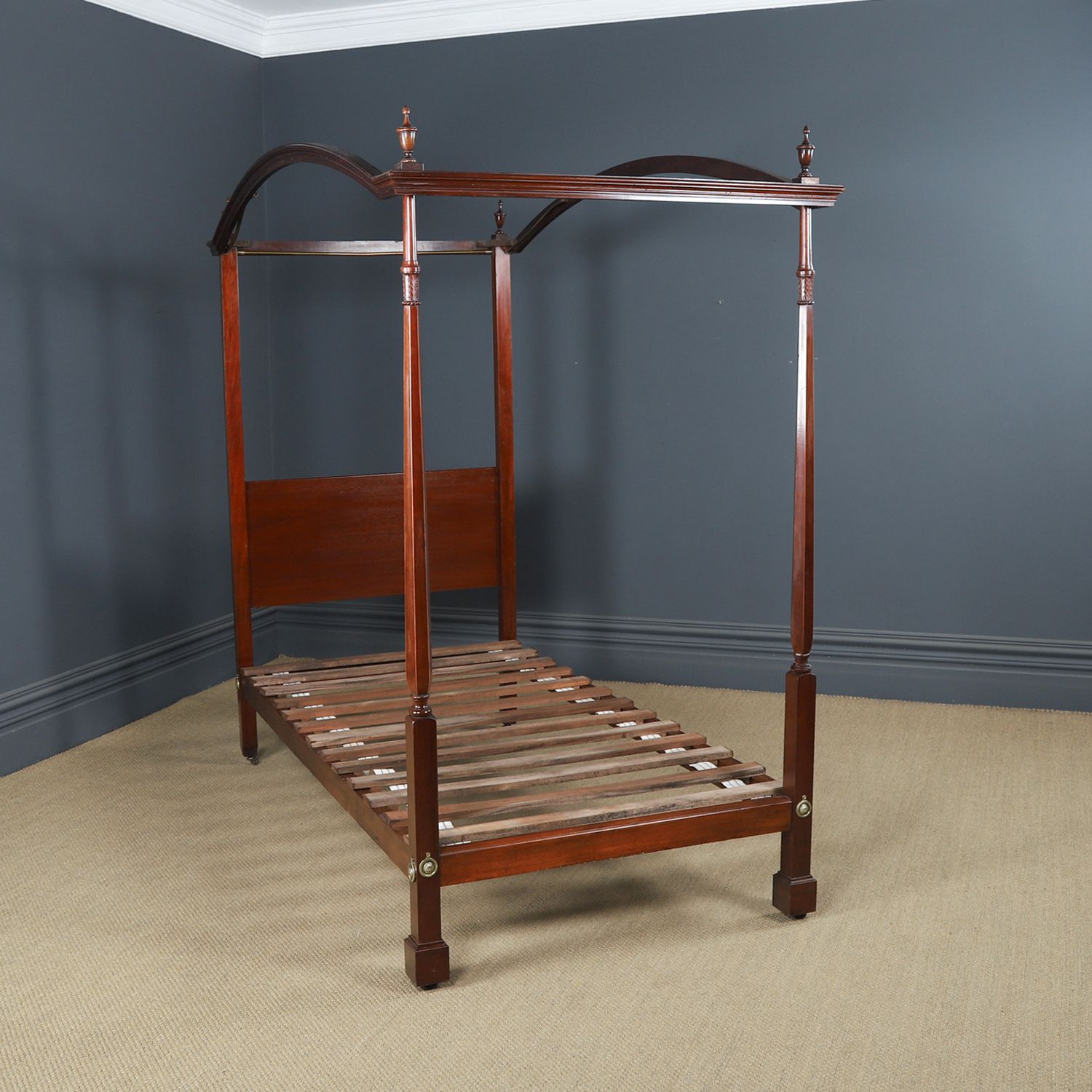 English Edwardian Mahogany 3ft 6” Single Four Post Bed By Heals Of London (Circa 1910) photo for sale