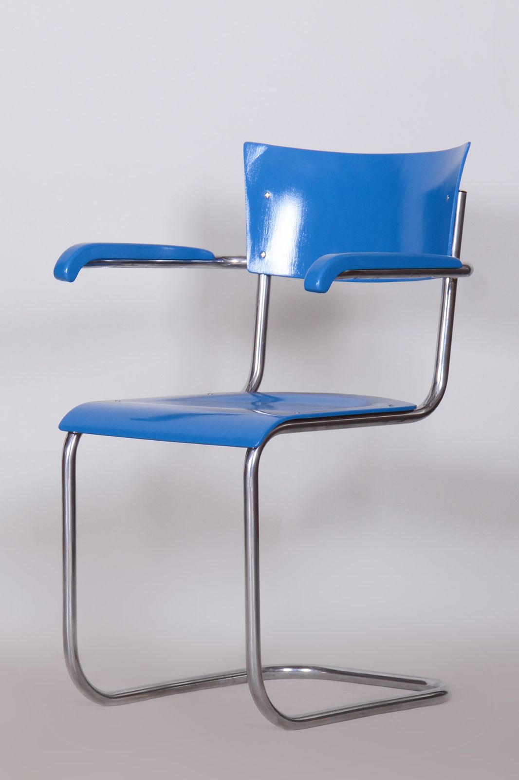 Restored Bauhaus Armchair, By Mart Stam, Chrome, Beech, Plywood, Germany, 1930s photo furniture