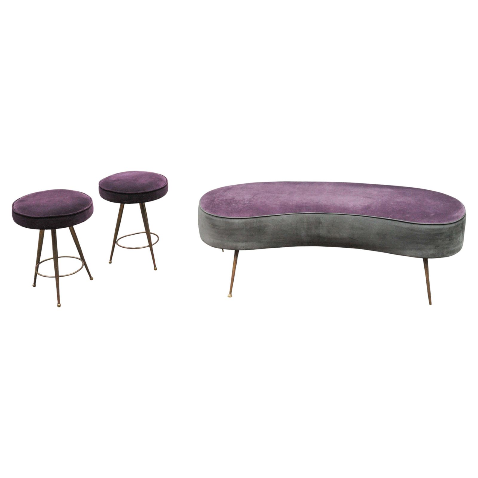 Gio Ponti Inspired Curved Ottoman With A Matching Pair Of Stools