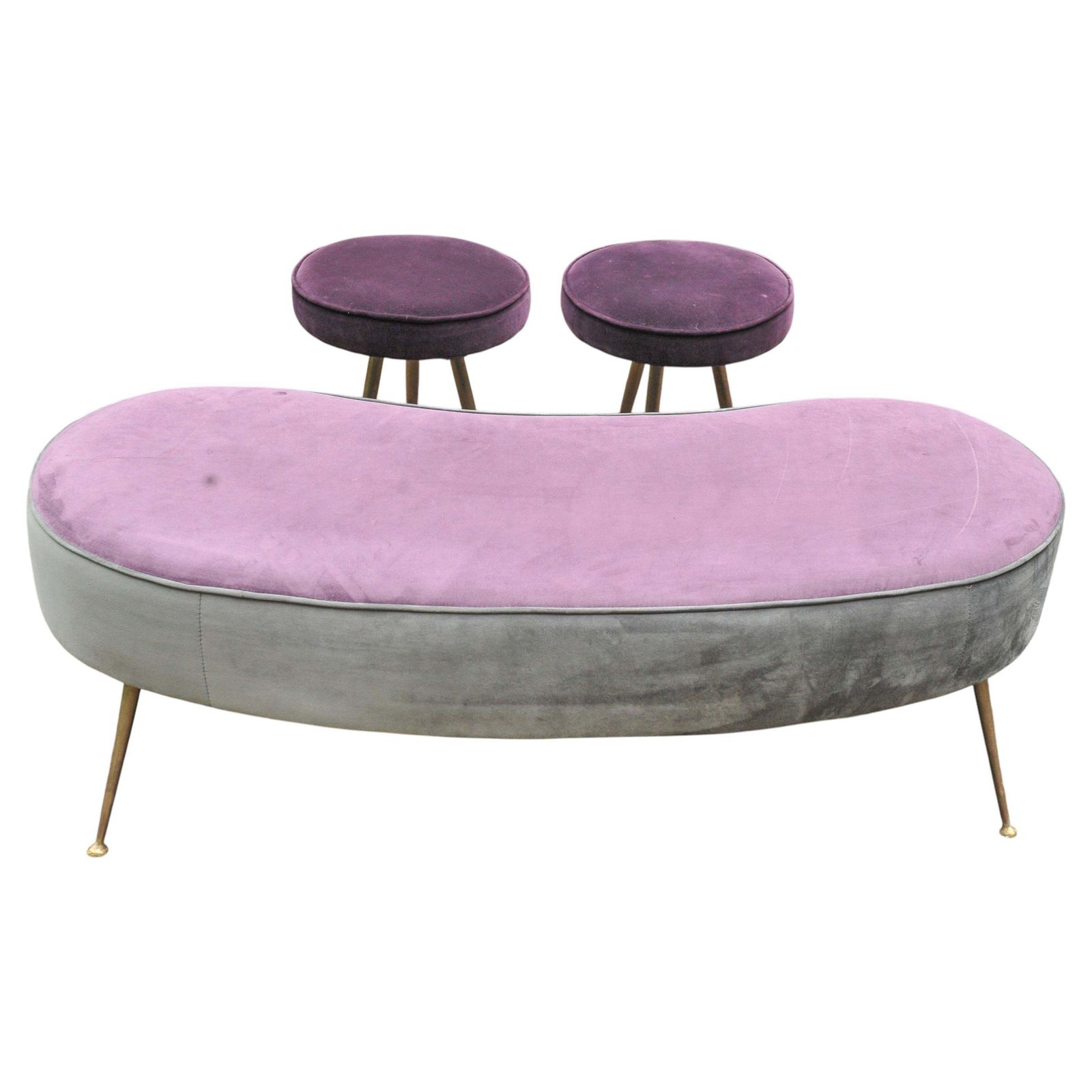 photo furniture Gio Ponti Inspired Curved Ottoman With A Matching Pair Of Stools