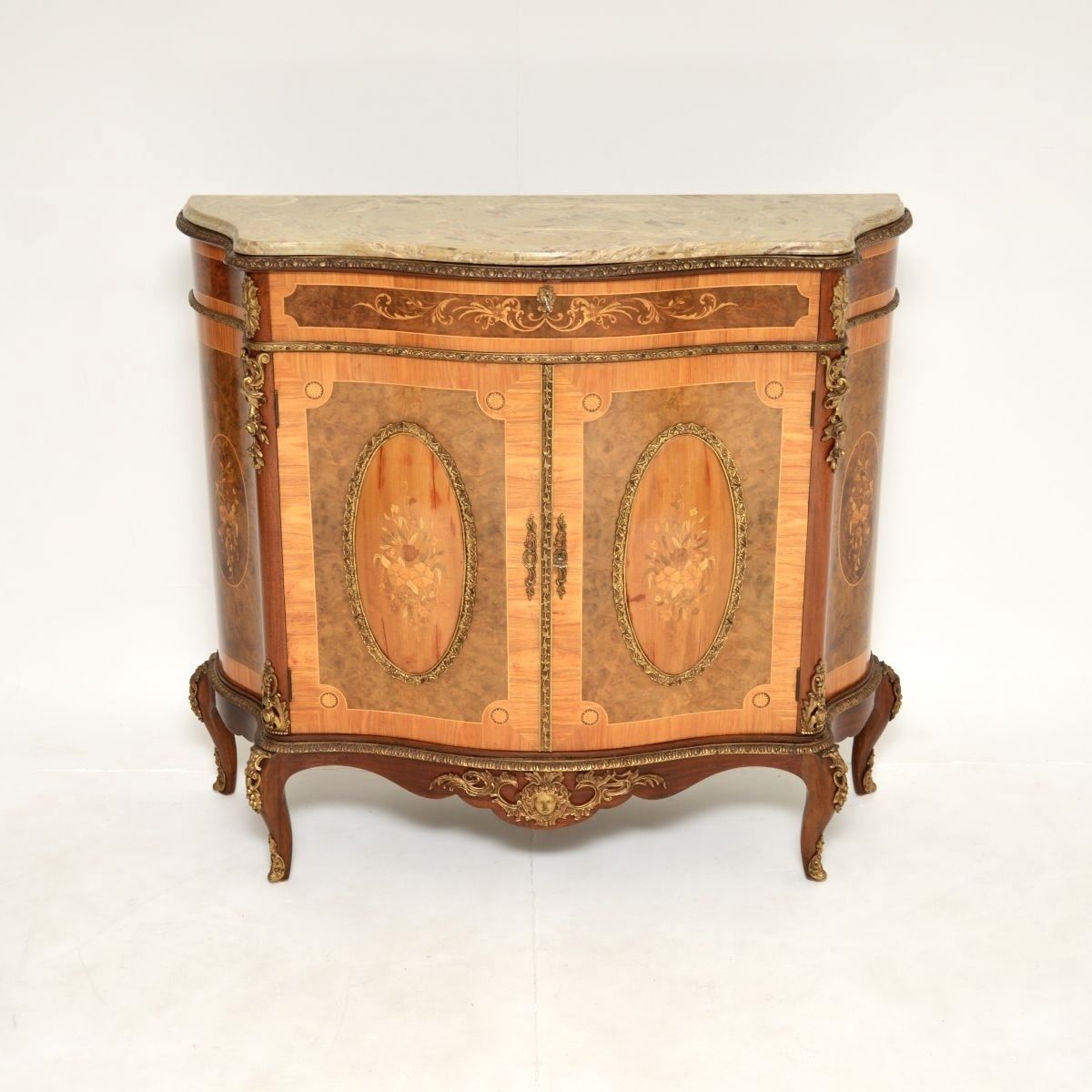 Antique French Inlaid Marquetry Marble Top Cabinet photo furniture