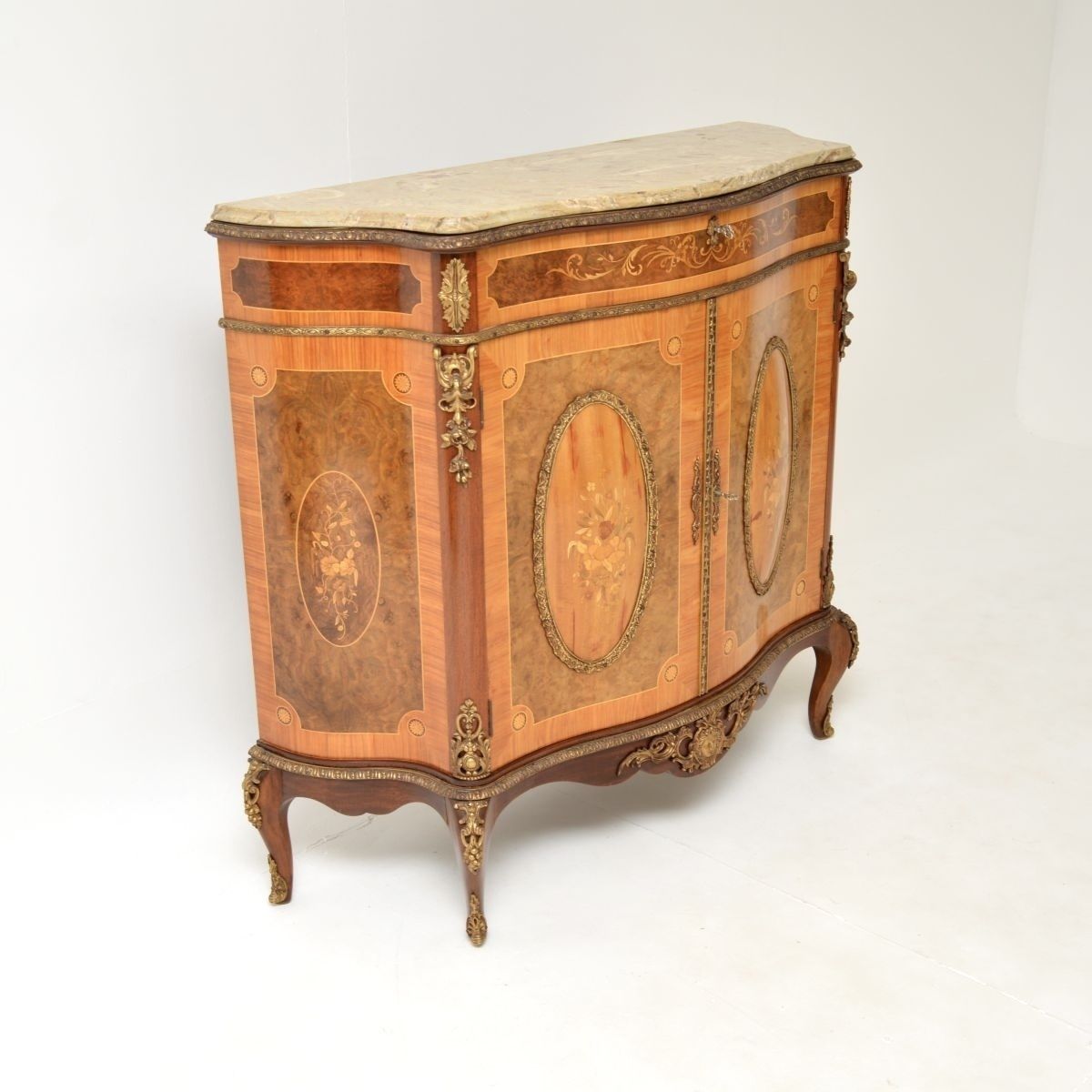 photo for sale Antique French Inlaid Marquetry Marble Top Cabinet