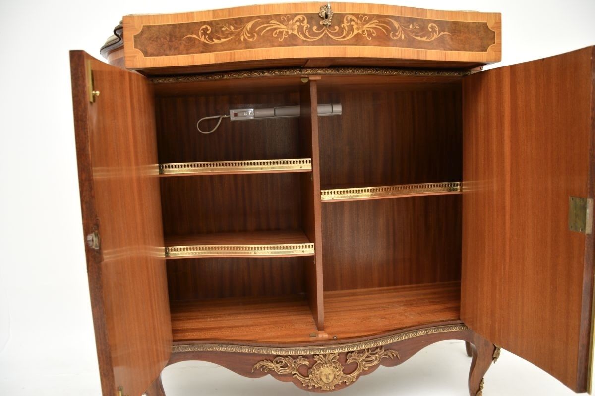 photo vinterior Antique French Inlaid Marquetry Marble Top Cabinet