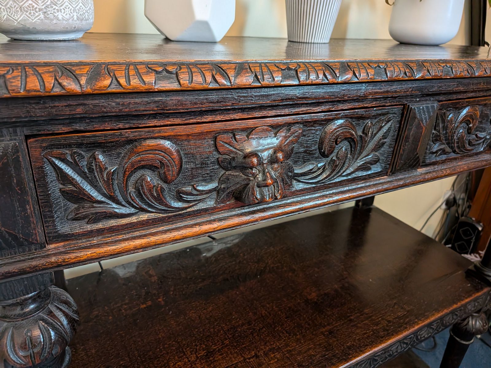 Victorian Oak Green Man Dumb Waiter photo buy