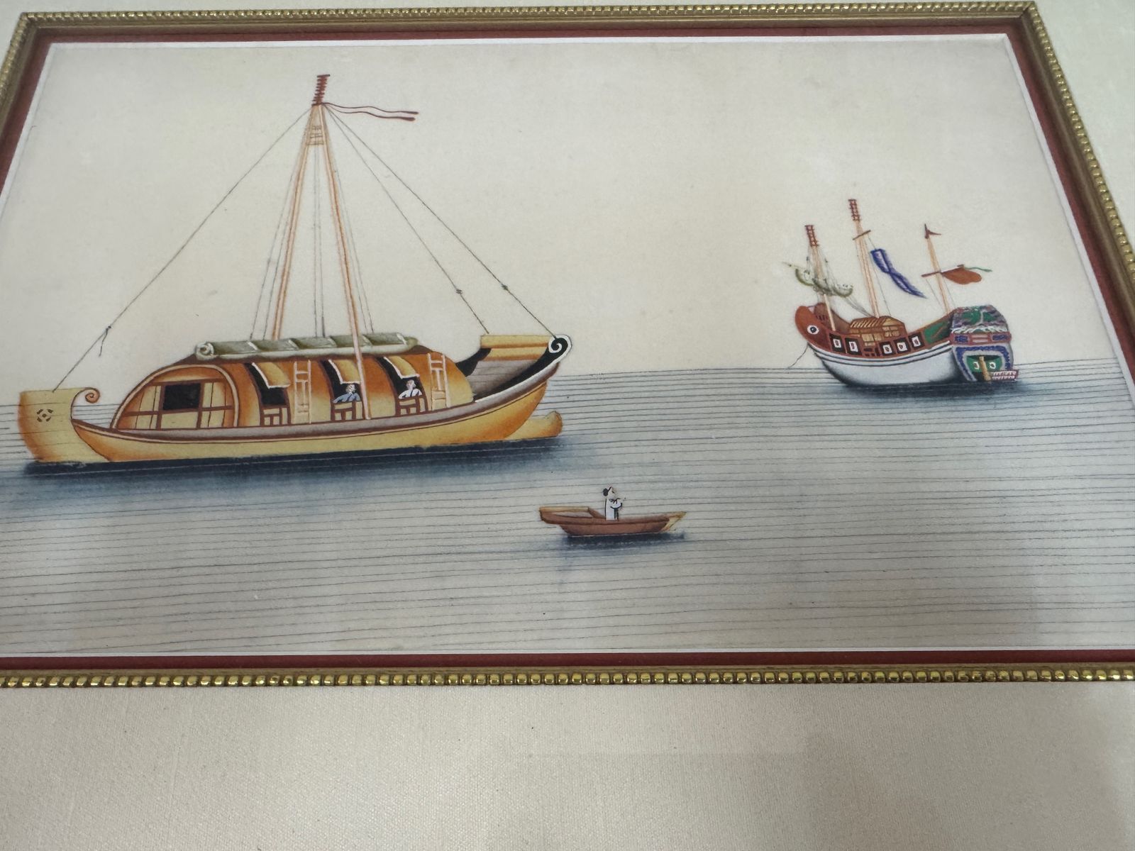 photo for sale Set Of Six Chinese Rice Paper Paintings Of Boats