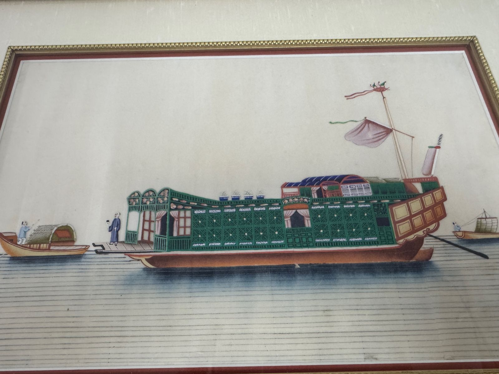 photo buy Set Of Six Chinese Rice Paper Paintings Of Boats