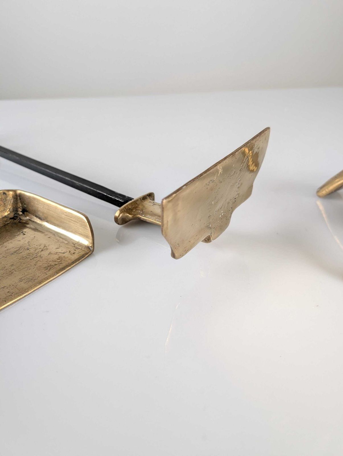 Home Fixtures David Marshall Brutalist Brass And Iron Fireplace Tool Set, 1970s photo