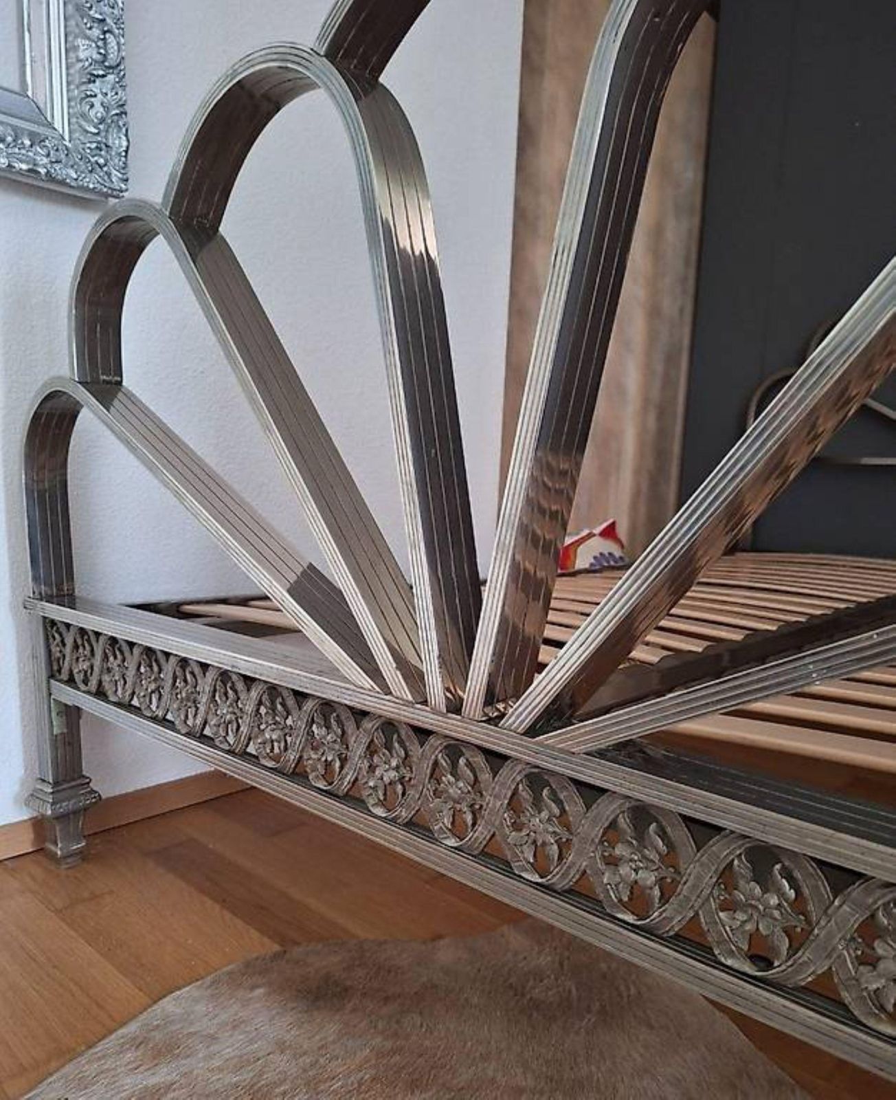 Exquisite Art Deco Bed In Peacock Tail Shape With Headboard And Footboard photo furniture