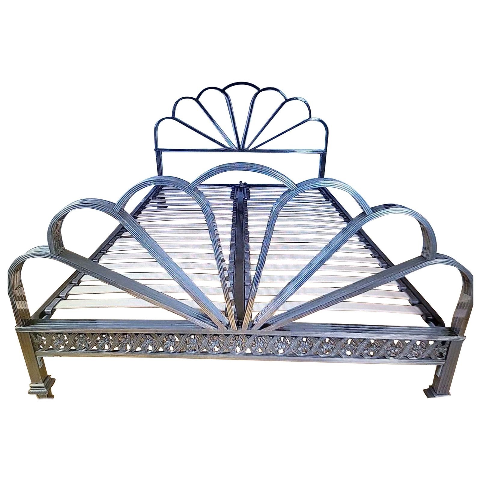 Exquisite Art Deco Bed In Peacock Tail Shape With Headboard And Footboard photo vinterior