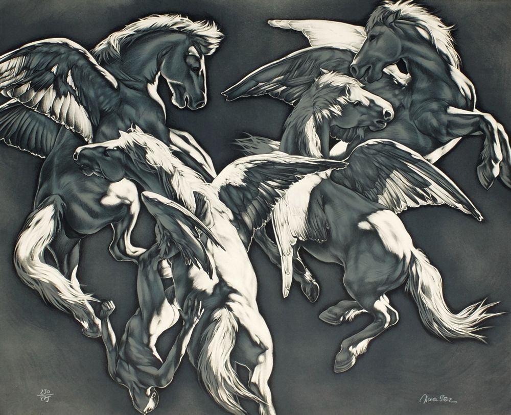 Lithographie signée Michel Bez, Pégase I