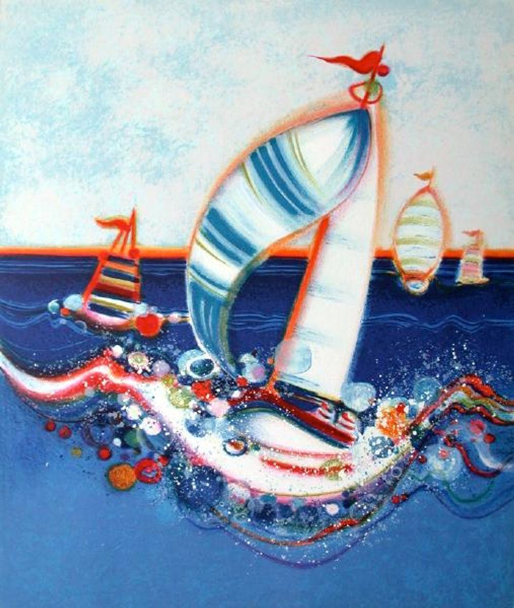 Frédéric Menguy, lithographie signée 1992, Régate I