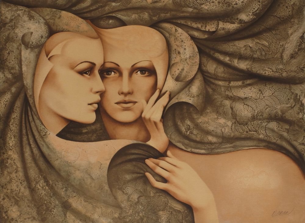 Lithographie signée Gérard Daran, Les Deux Amies, 1983