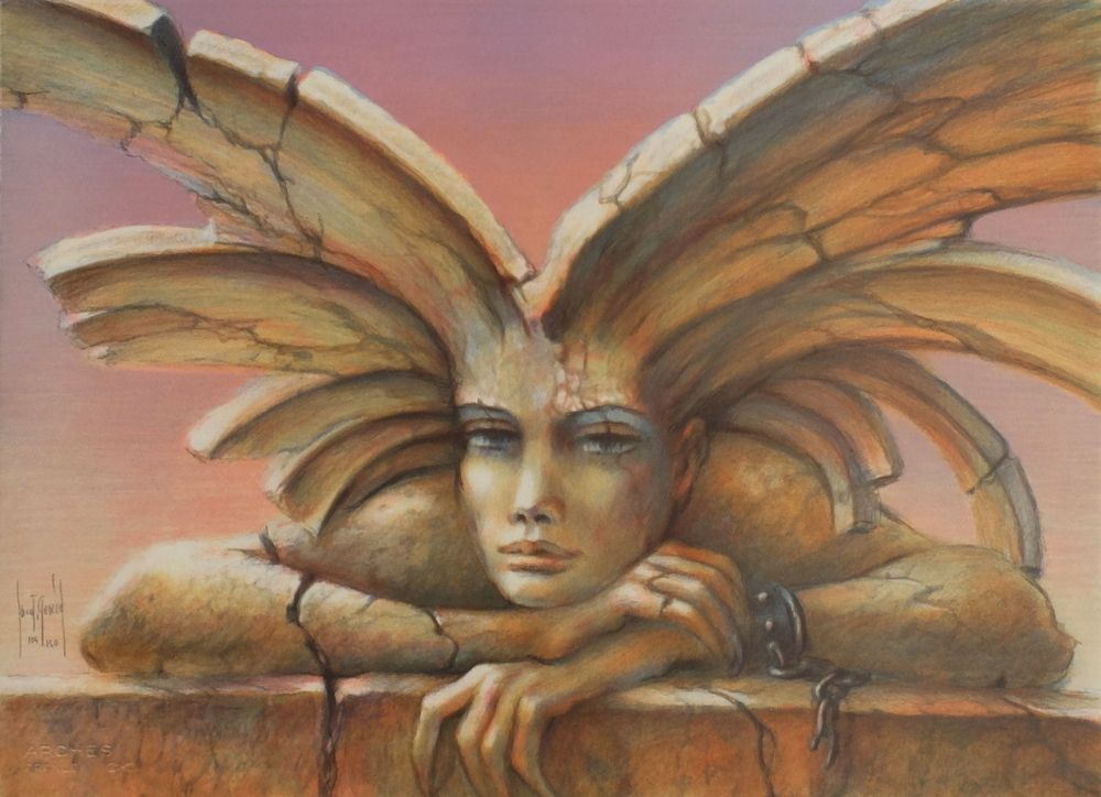 Lithographie signée Francis De Saint Genies, Mystère Rose, 1990