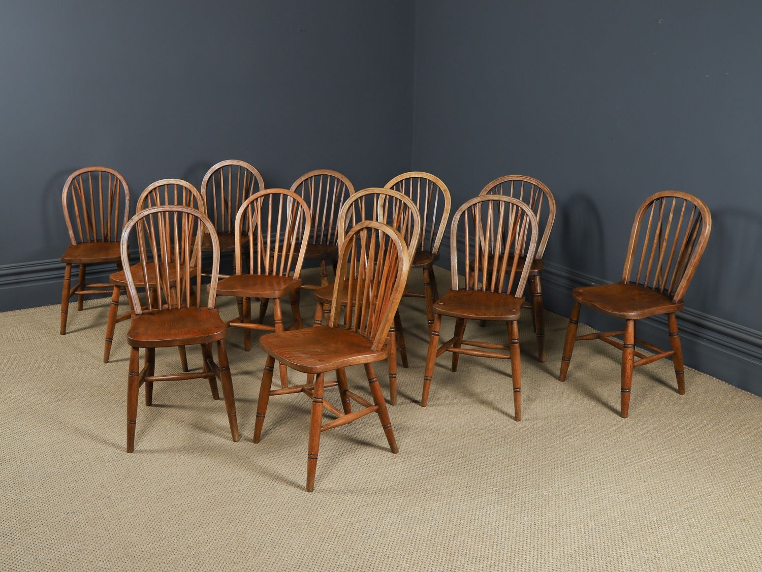Set Of Twelve Ash & Elm Windsor Hoop & Stick Back Kitchen Chairs (Circa 1910) photo 4495.0