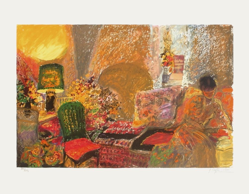 Yvonne Cheffer Delouis Gesigneerde Lithografie Femme Au Sofa