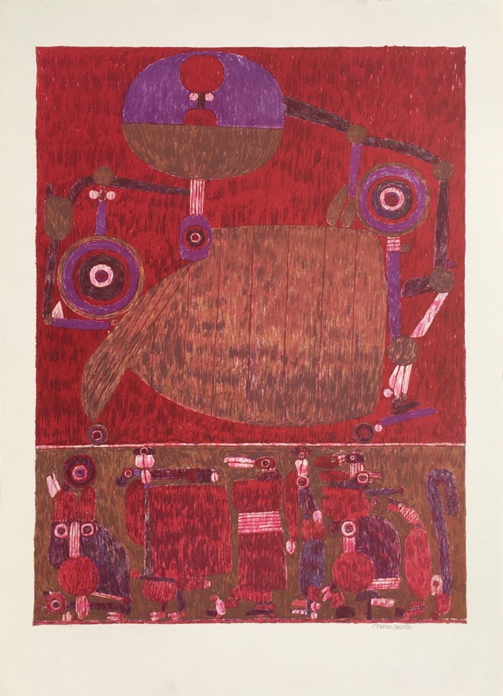 Pierre Courtin, lithographie signée La Beauce à La Belle Voiture, 1972