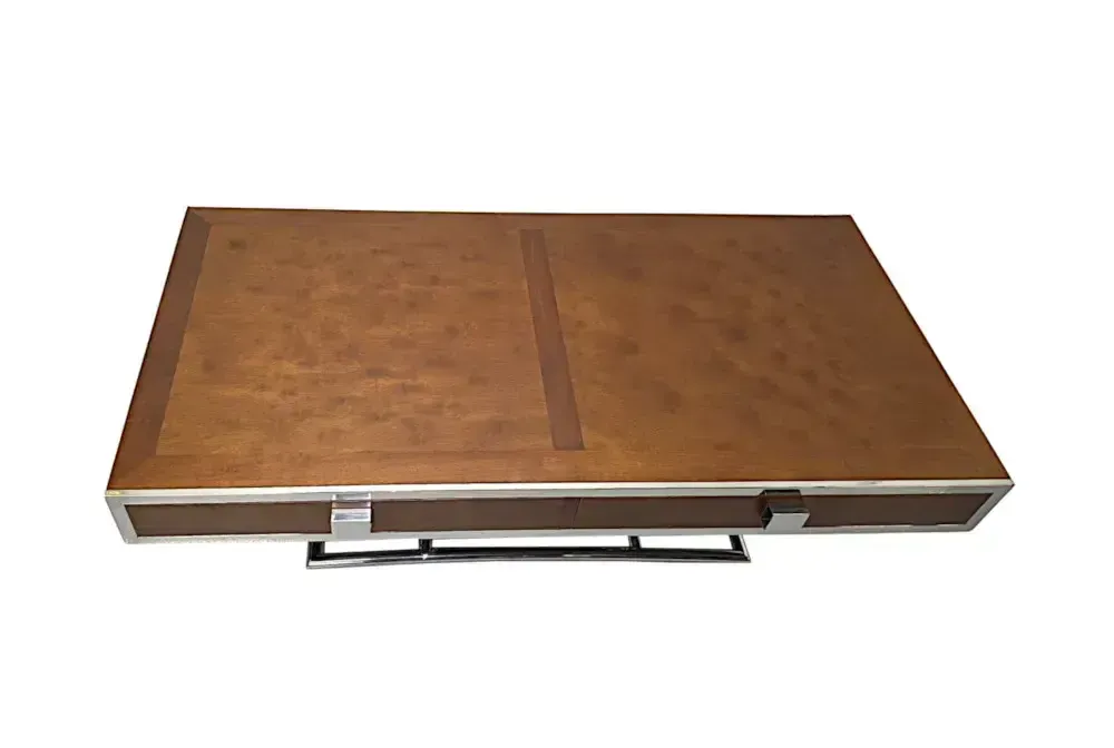 Mid-Century Design Salontafel van Chroom en Walnoot met Vier Lades photo vinterior