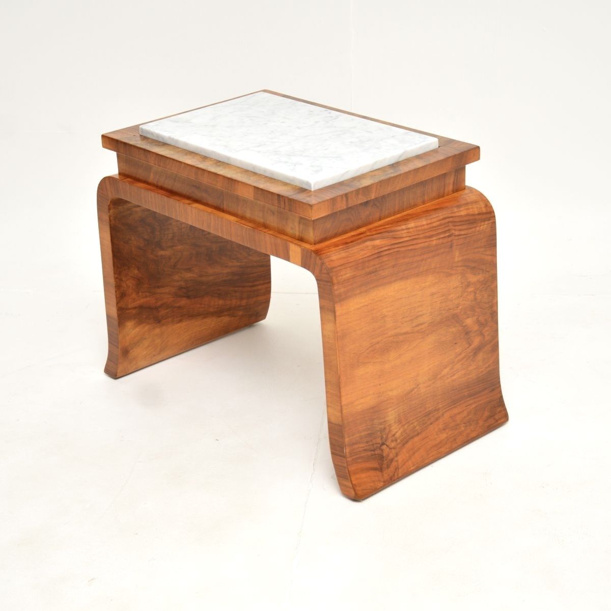 Art Deco Burr Walnut Marble Top Side Table photo for sale