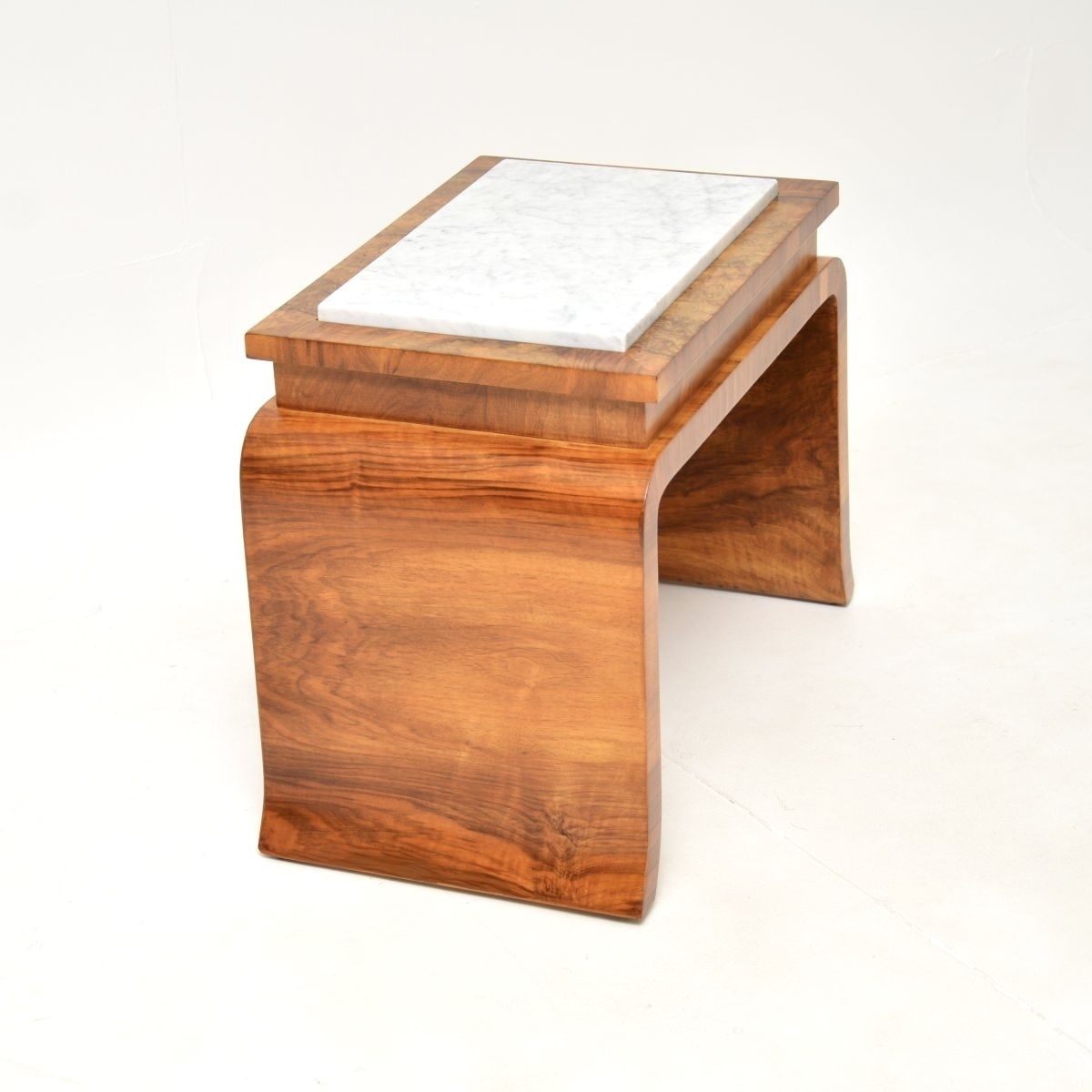 Art Deco Burr Walnut Marble Top Side Table photo vintage