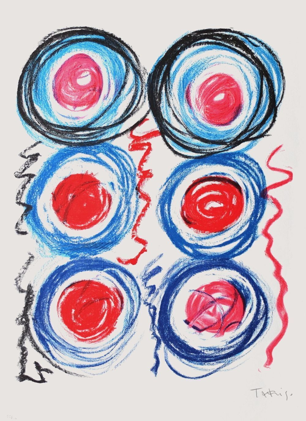 Lithographie signée Vassilakis Takis, Signaux, 1989
