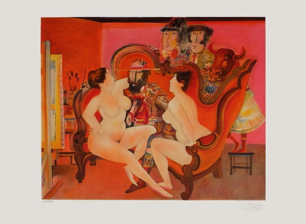 Lithographie signée Blasco Mentor, Les Deux Modèles, 1990
