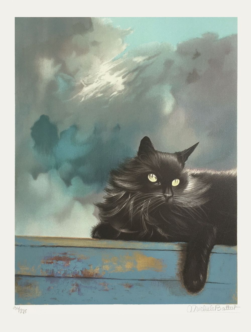 Lithographie signée Michèle Battut Le Chat Gris 1990