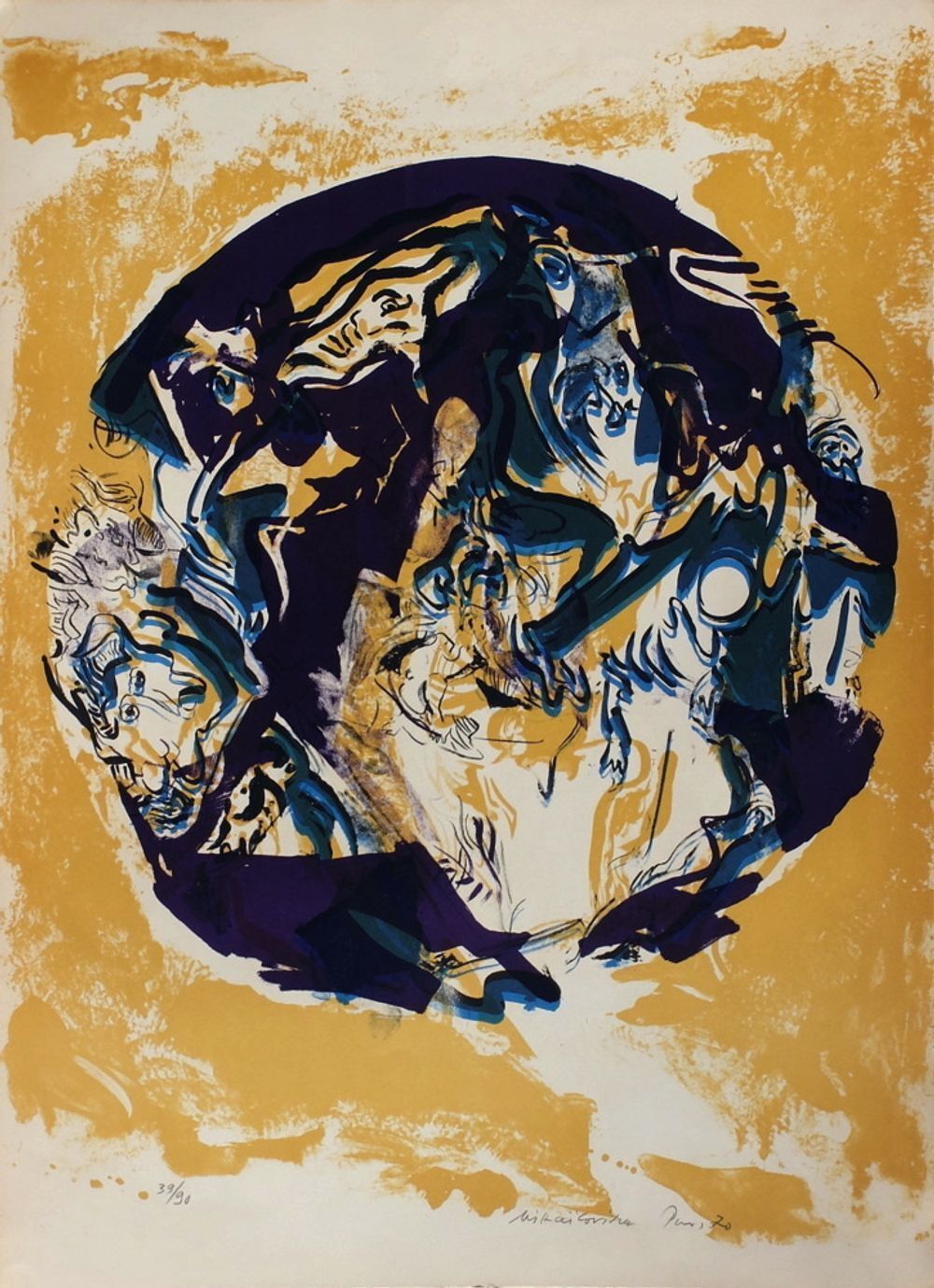 Milorad Mihailovitch Signed Lithograph Personnages 1970