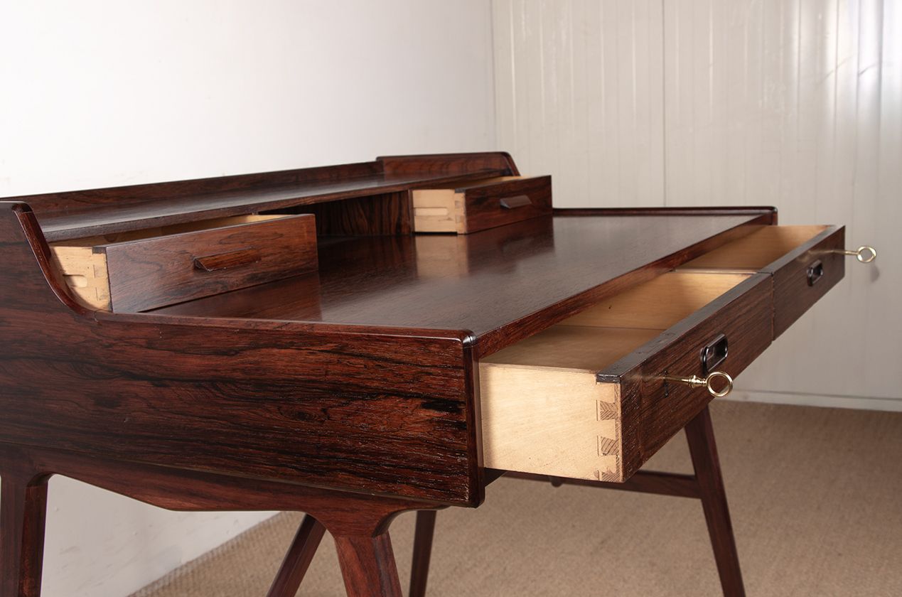 Danish Rosewood Desk, Model 56 By Arne Wahl Iversen For Vinde Mobelfabrik 1960. photo buy