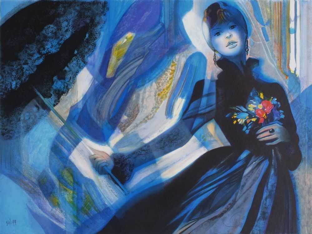 Lithographie signée Jean Baptiste Valadié, Belle époque, 1990