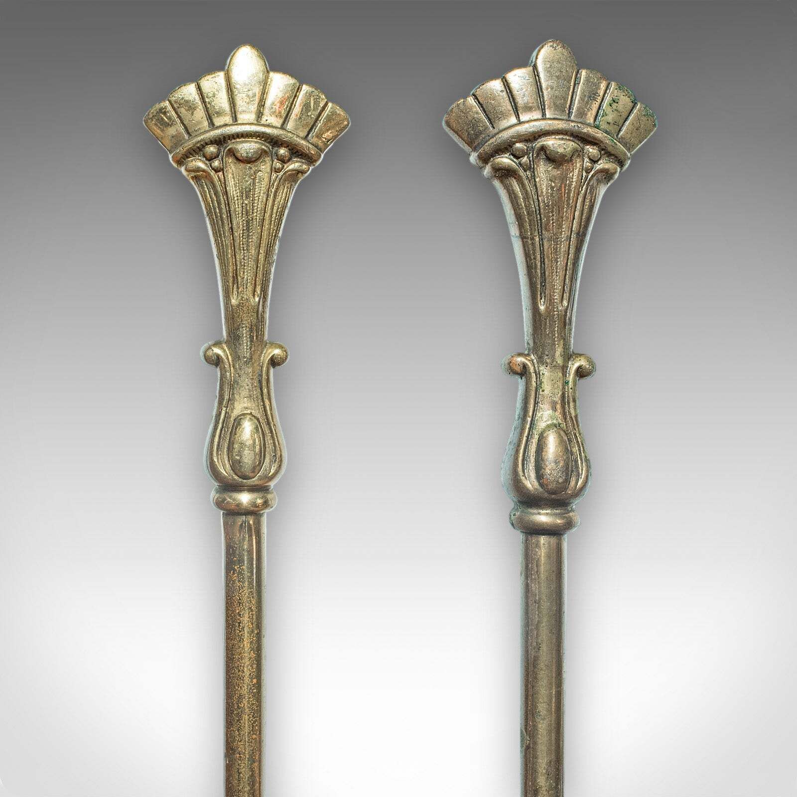 Set Of 3 Antique Fireside Tools, English, Tongs, Poker, Art Nouveau, Victorian photo 434.0