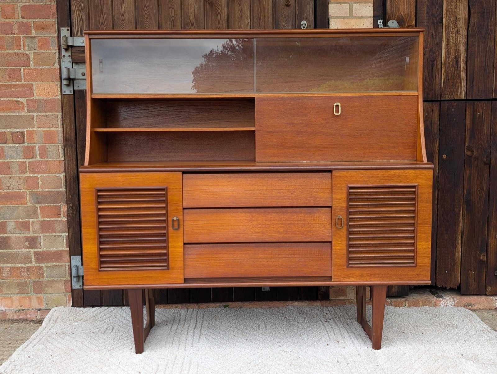 Mid Century Retro 1970's Teak Louvred Highboard/Cabinet photo furniture