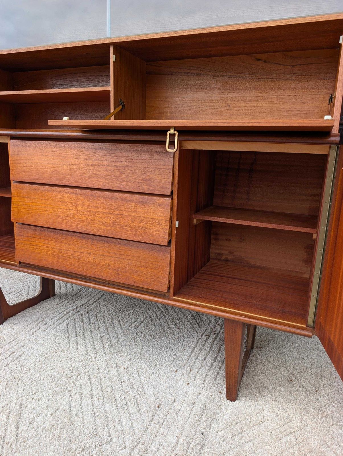 495.0 Mid Century Retro 1970's Teak Louvred Highboard/Cabinet photo