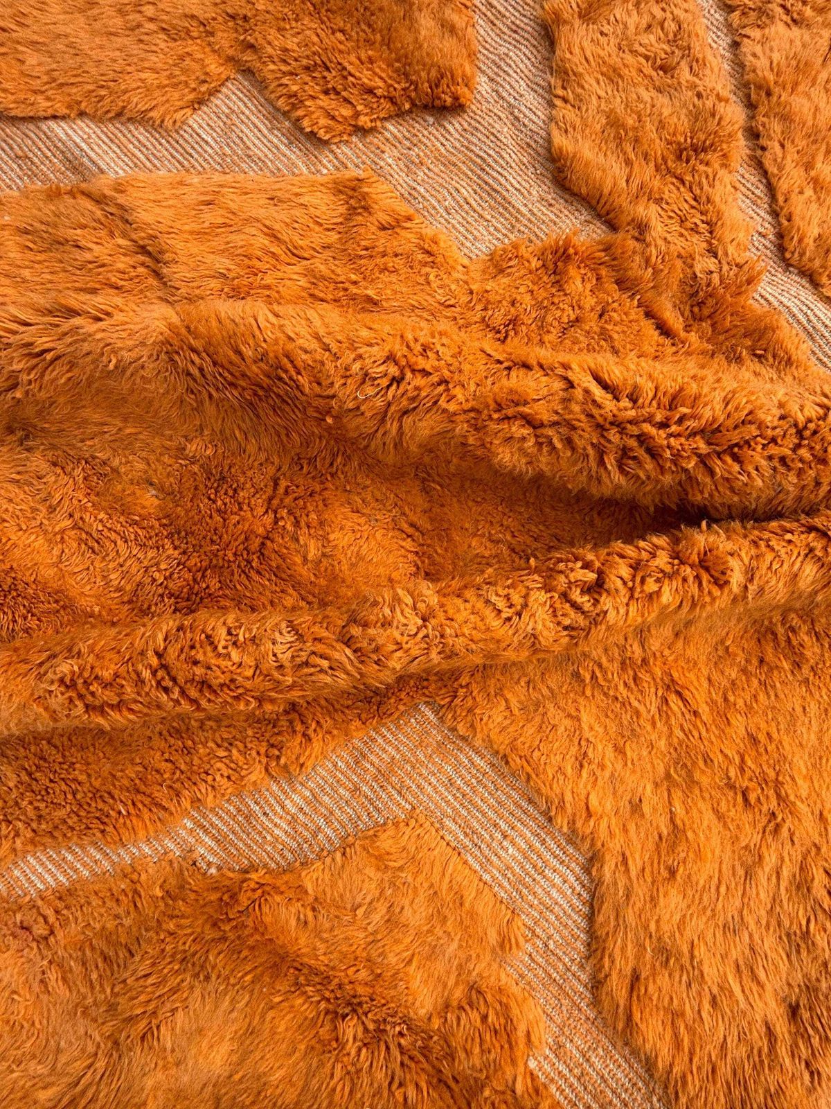 photo furniture Handgemaakte Marokkaanse Mrirt vloerkleed – Burnt Orange wollen vloerkleed 200x300 cm – Modern getextureerd tapijt – Abstract dessin – Groot woonkamer vloerkleed