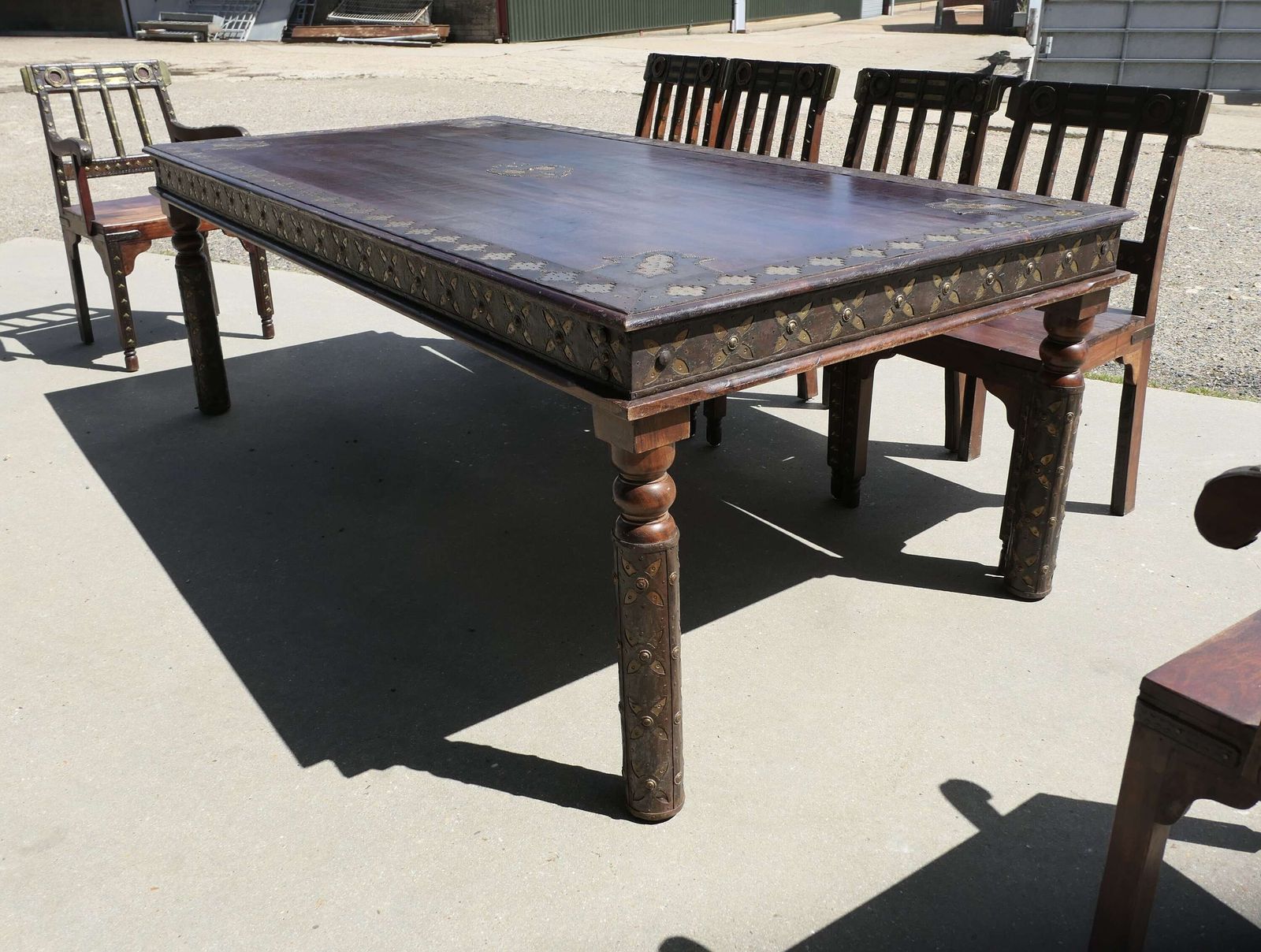 Anglo Indian Raj Table & 10 Chairs, Metal Decoration This Is An Anglo Indian Colonial Se photo for sale