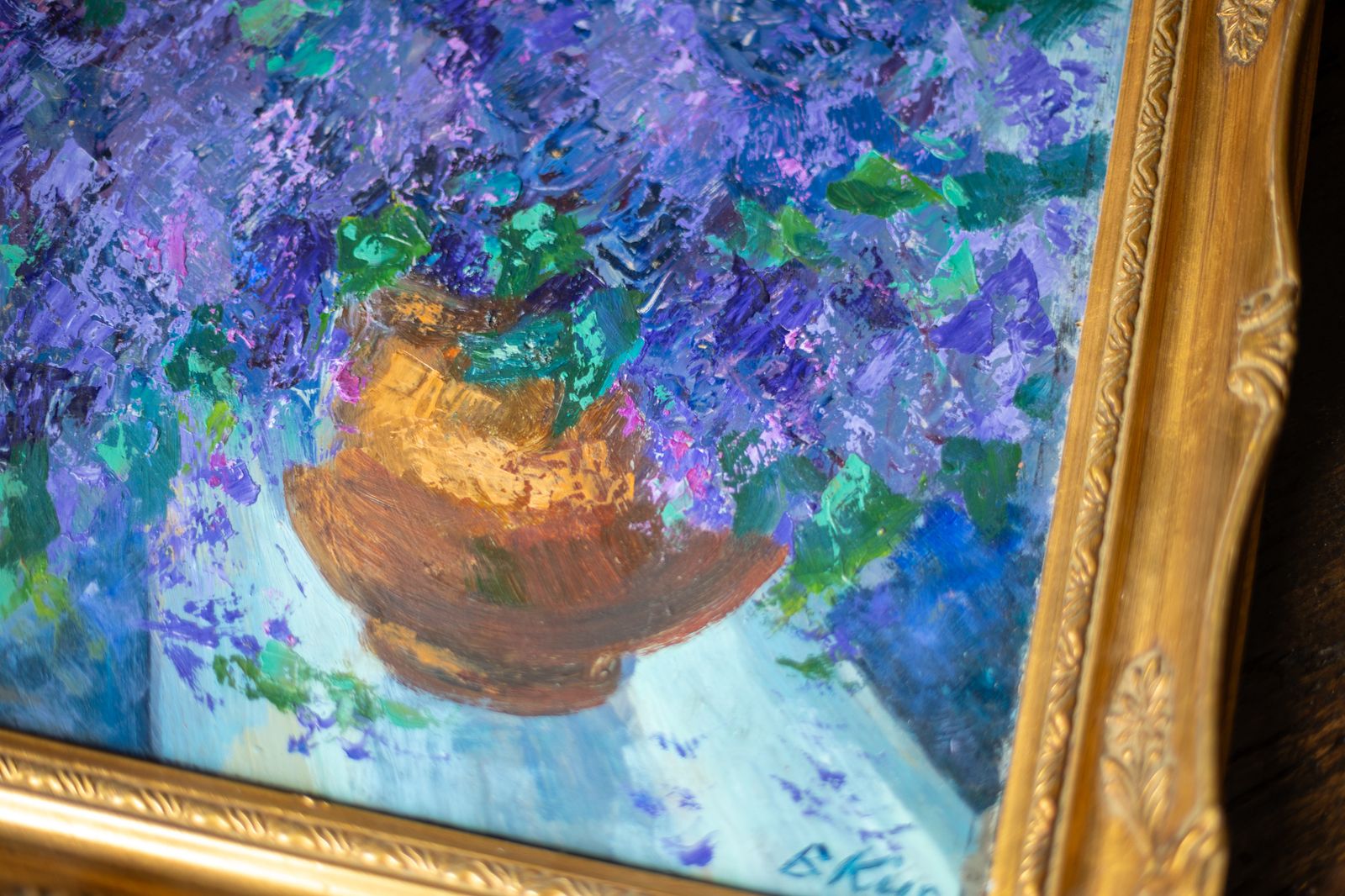 Vintage Original Oil Painting "Lilac" By Vladimir Kisilyov   Framed Floral Still Life photo for sale