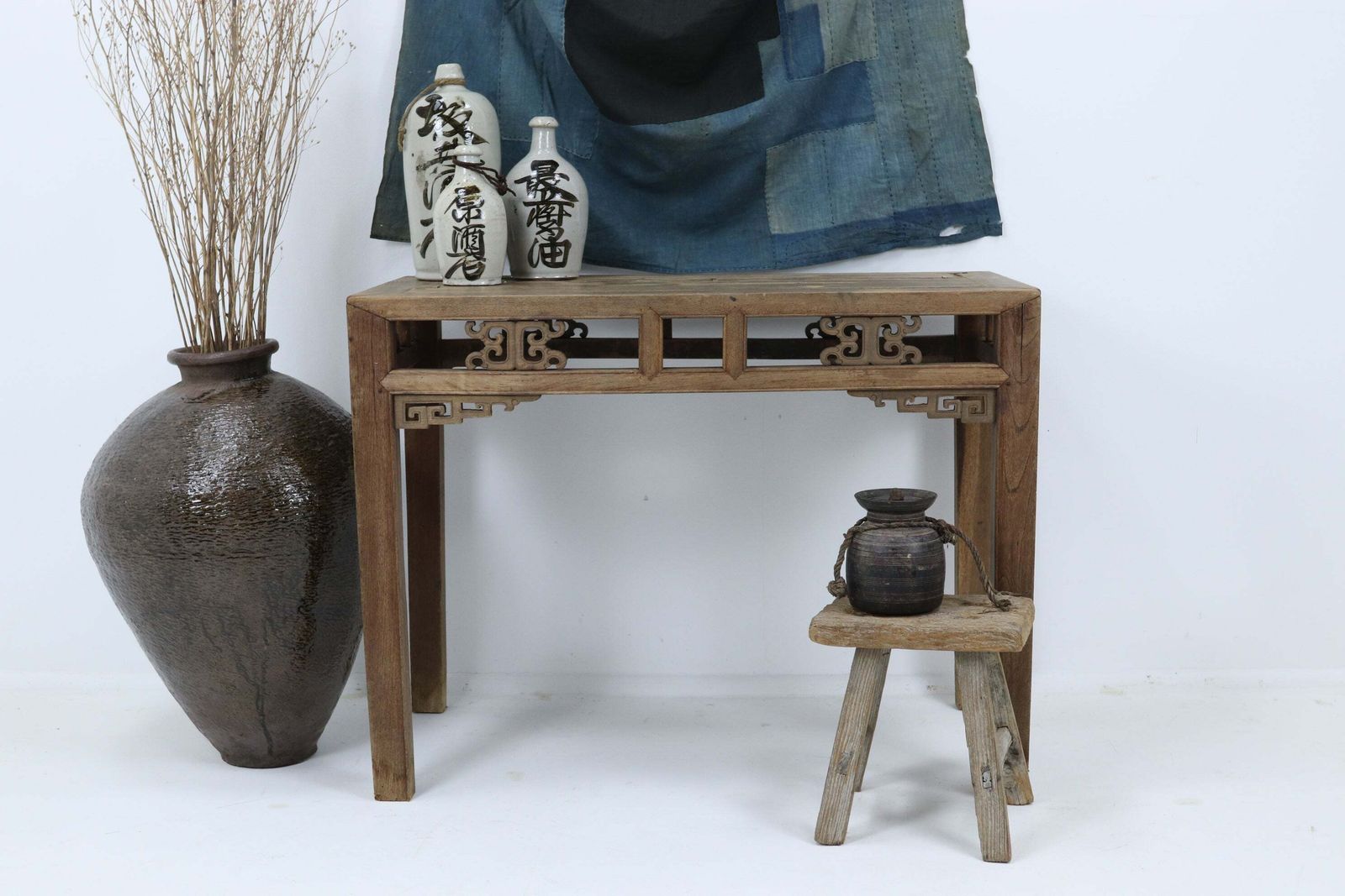 Chinese Qing Dynasty Elm Alter Table With Brass Staples photo for sale