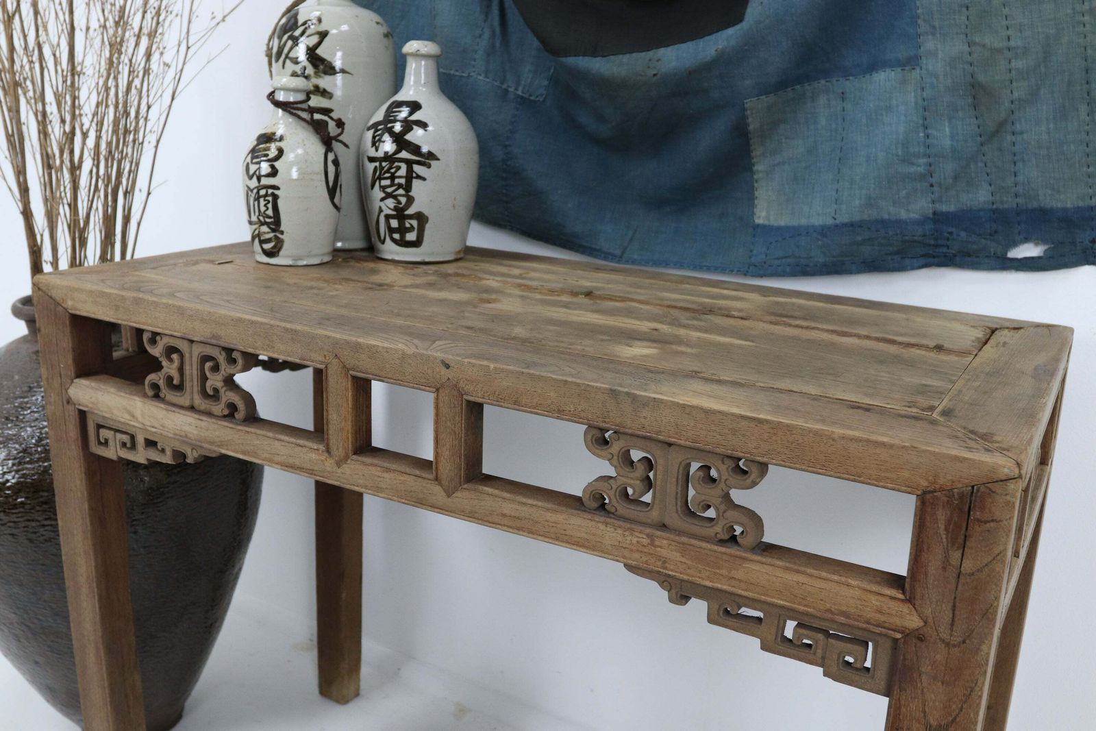 Chinese Qing Dynasty Elm Alter Table With Brass Staples photo vinterior