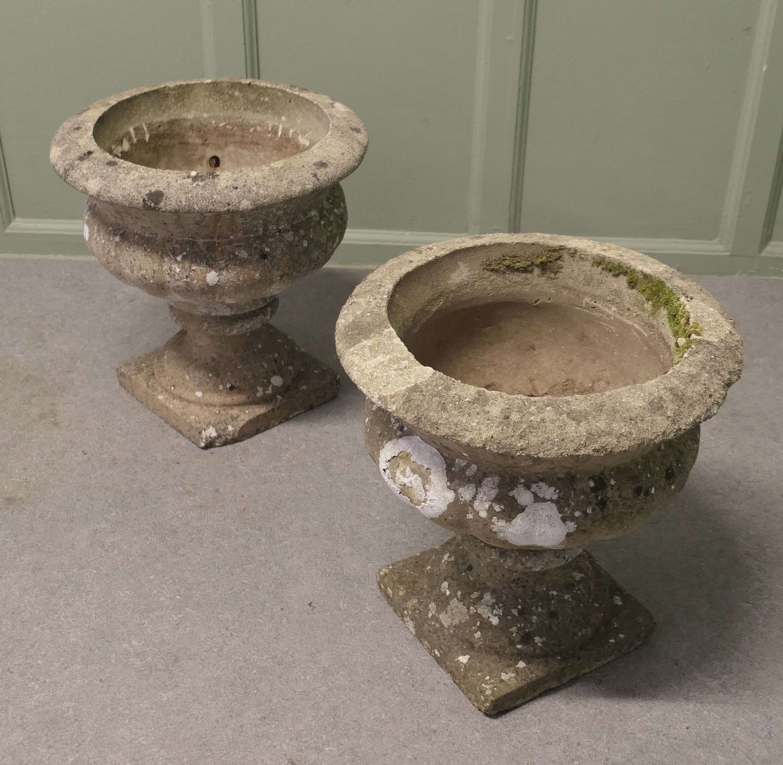 Pair Of Mid 20th Century Weathered Cast Stone Garden Planters A Good Pair Of 20th Century photo furniture