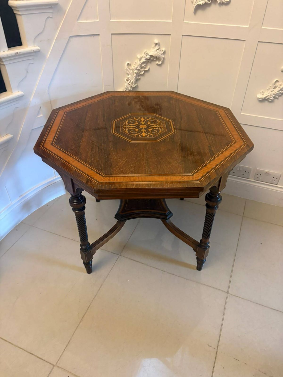 Antique 19th Century Rosewood Marquetry Inlaid Octagonal Centre Table