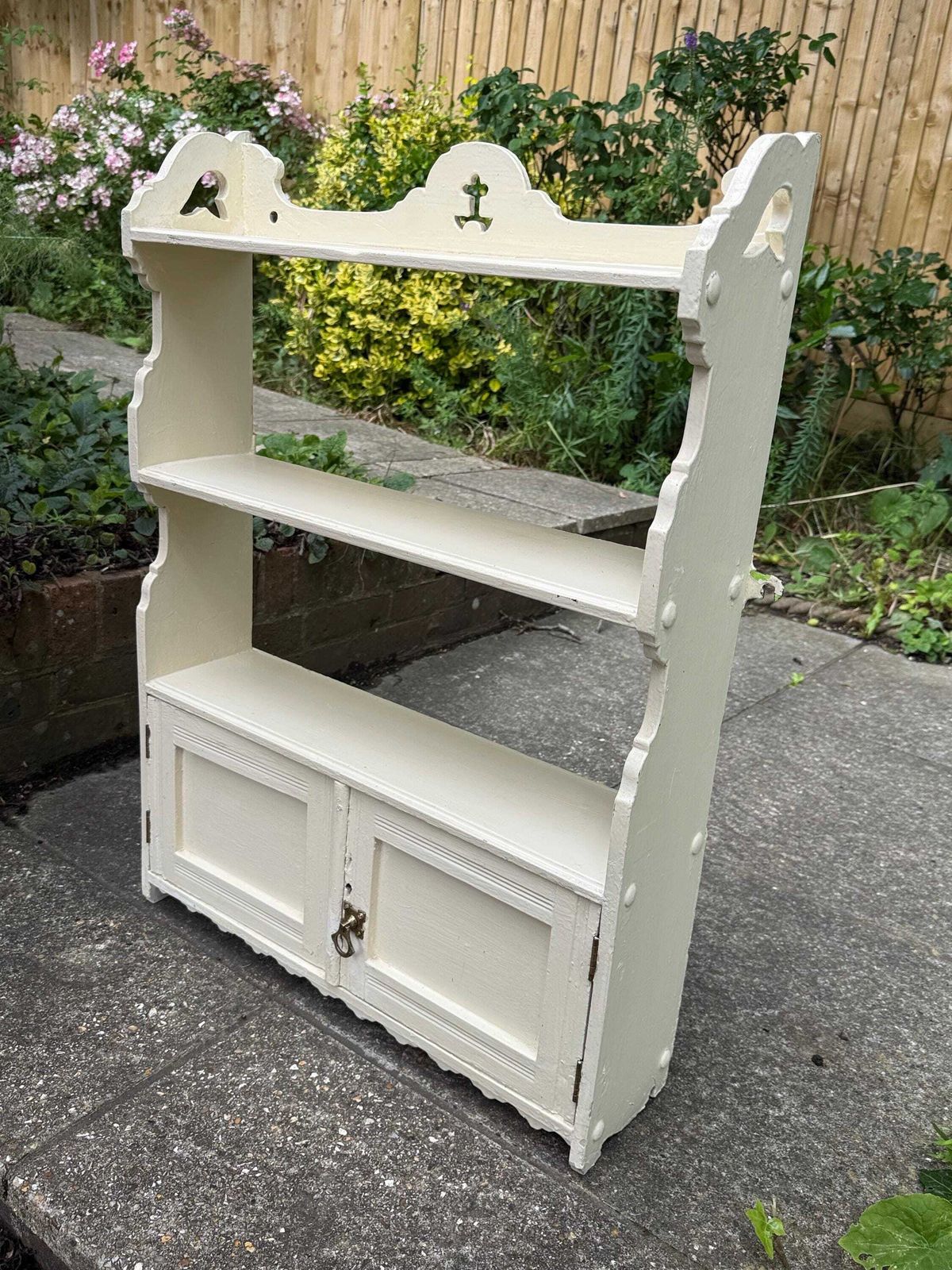Antique Victorian Painted Wall Shelf Cabinet Rustic Cottage Hanging Cupboard With Key photo Furniture