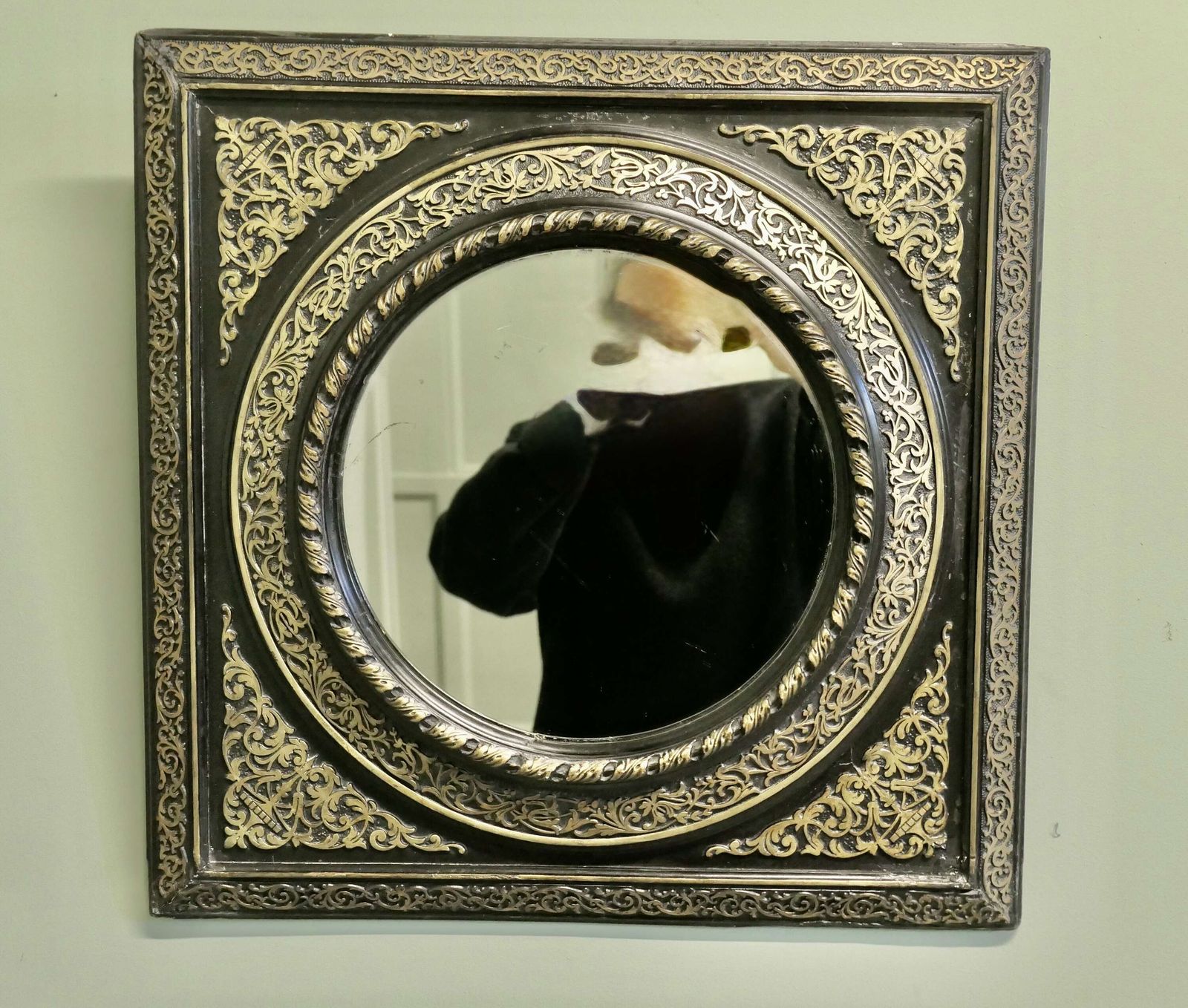 Stunning French Empire Gilt Brass And Black Lacquer Wall Mirror This Is A Wonderful Piece photo for sale